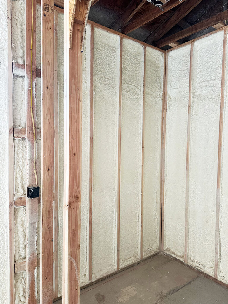 Picture of basement with closed-cell spray foam insulation in Cache Valley, UT