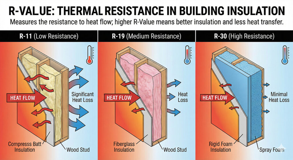 Graphic explaining that R-Value measures resistance of heat flow